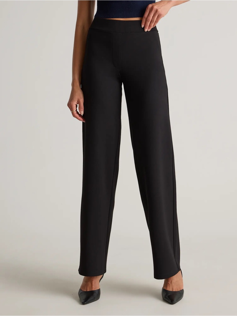 Quince Black Straight-Leg Pull-On Pants